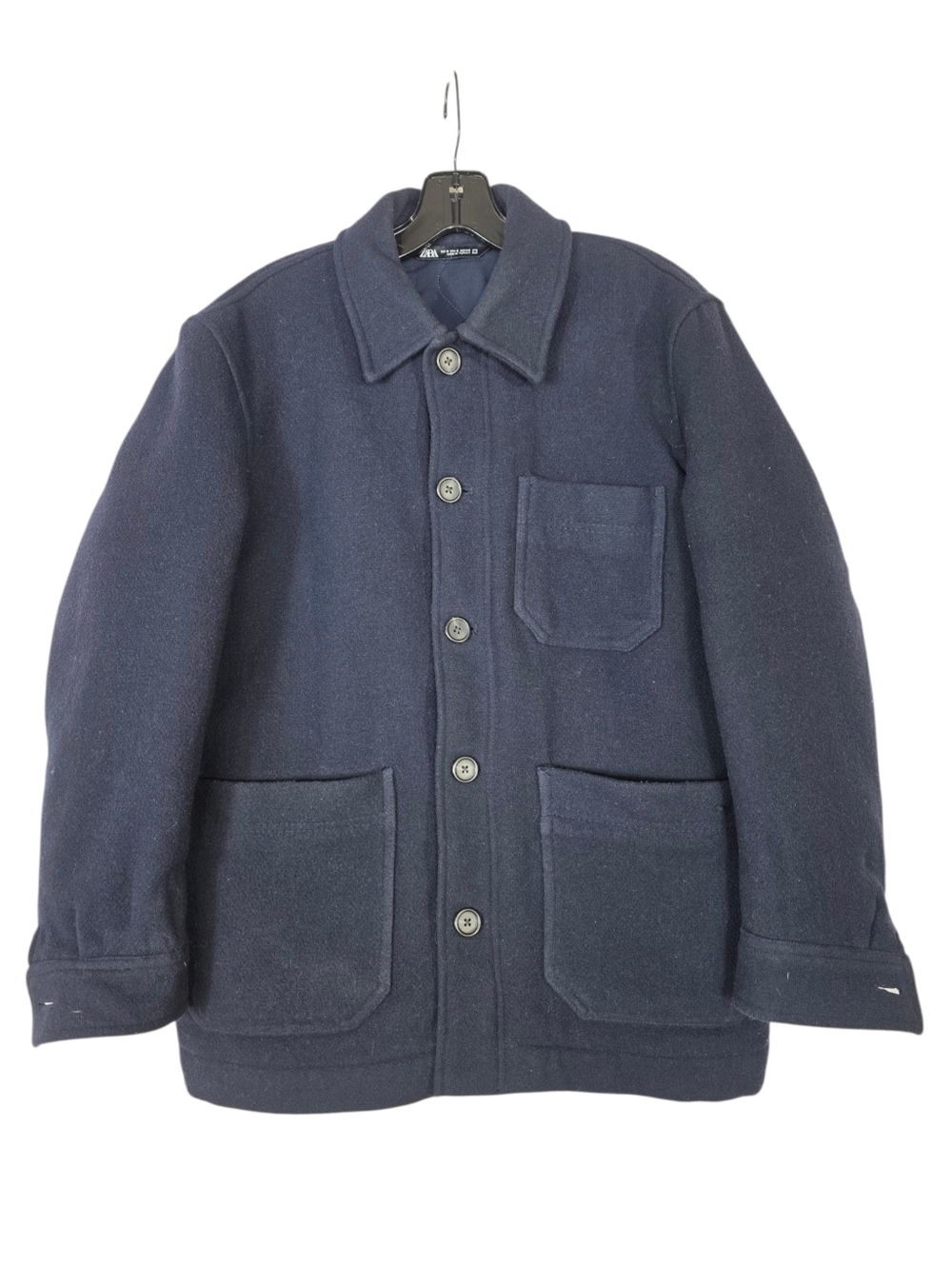 Zara Men's Navy Wool Button-Up Jacket with quilted lining